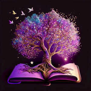Tree Of Wisdom In Books-Full Round Diamond Painting-30x30cm