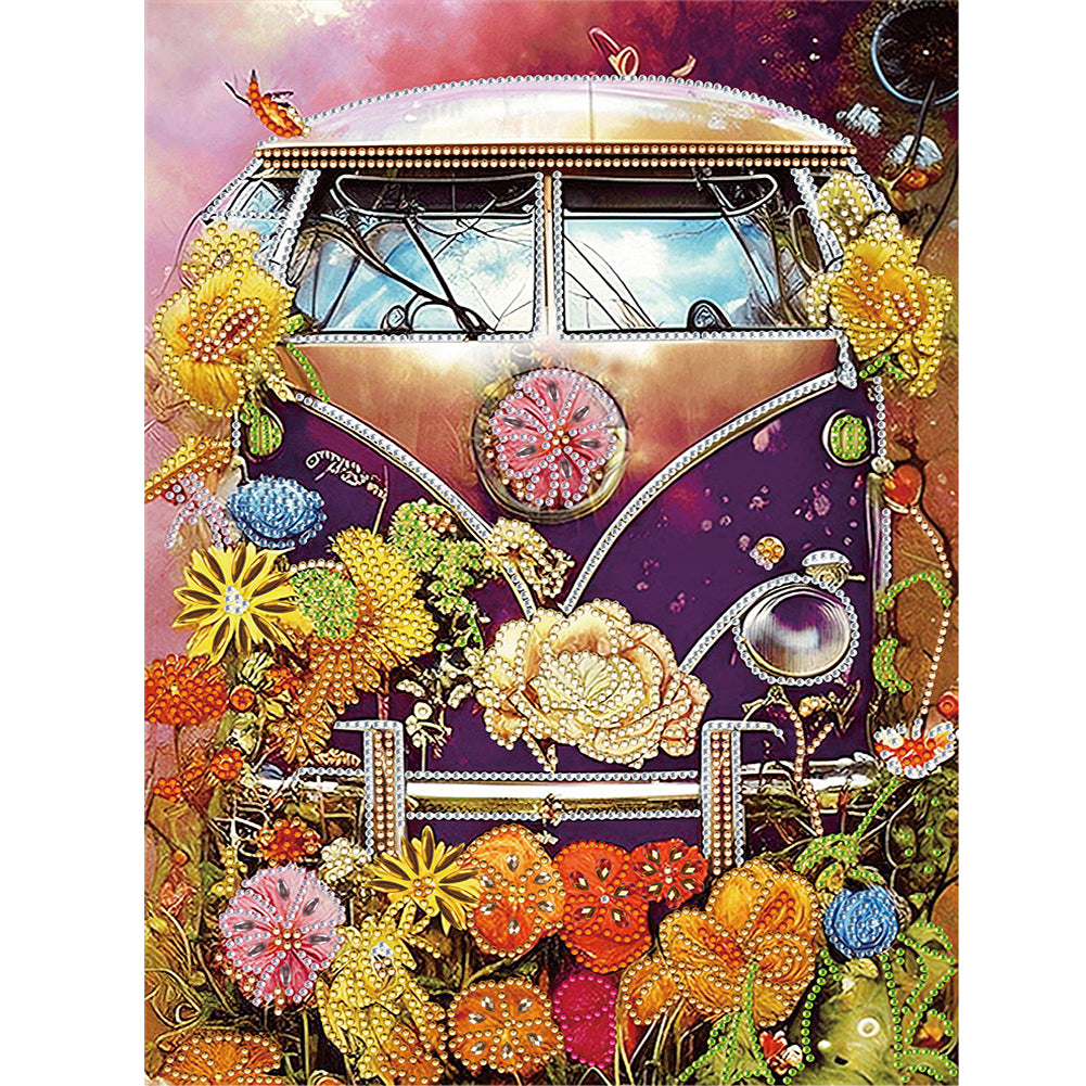 Flower Car-Partial Special Diamond Painting-30x40cm