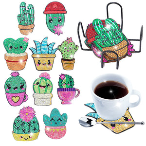Cartoon Plants-Wooden Diamond Coaster