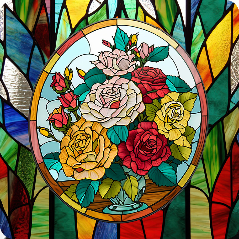 Stained Glass Bouquet-Full Round Diamond Painting-30x30cm