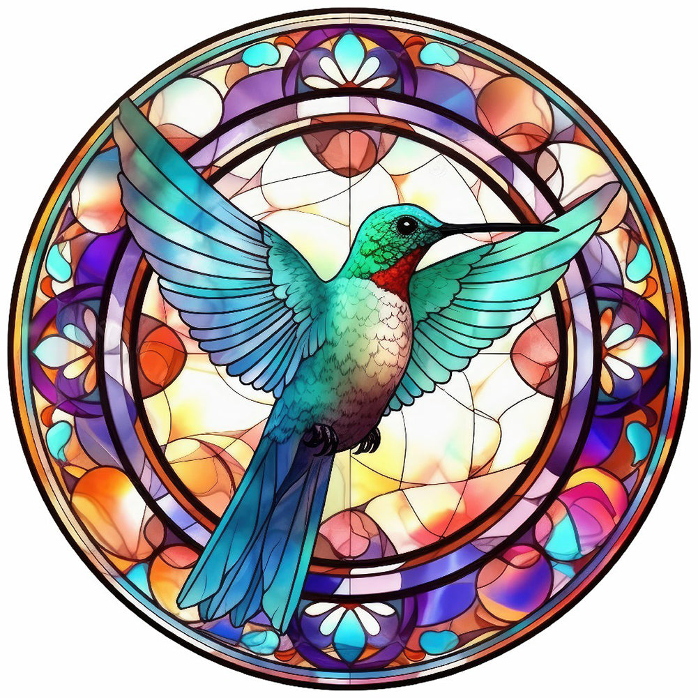 Stained Glass Hummingbird-Full Round Diamond Painting-30x30cm