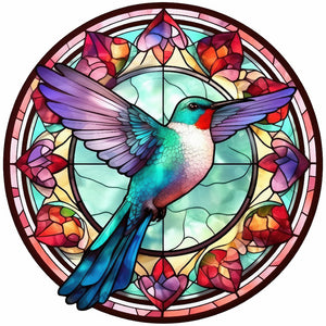 Stained Glass Hummingbird-Full Round Diamond Painting-30x30cm