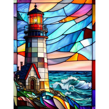 Load image into Gallery viewer, Stained Glass Lighthouse-Full Round Diamond Painting-30x40cm
