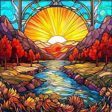 Load image into Gallery viewer, Stained Glass Mountains And Rivers-Full Round Diamond Painting-40x40cm

