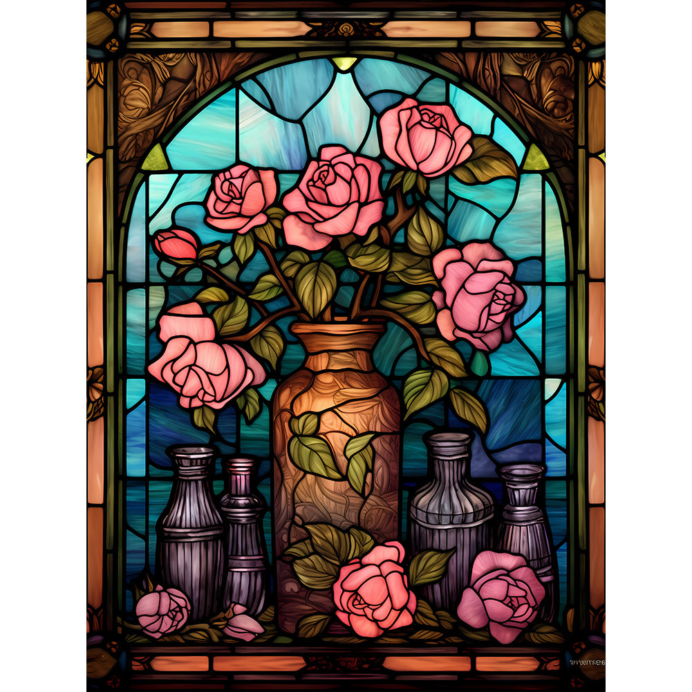 Stained Glass Rose-Full Round Diamond Painting-30x40cm
