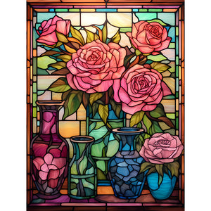 Stained Glass Rose-Full Round Diamond Painting-30x40cm