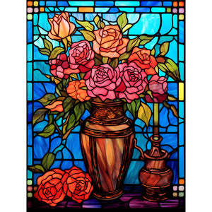 Stained Glass Rose-Full Round Diamond Painting-30x40cm