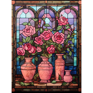 Stained Glass Rose-Full Round Diamond Painting-30x40cm