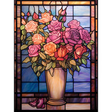 Load image into Gallery viewer, Stained Glass Rose-Full Round Diamond Painting-30x40cm

