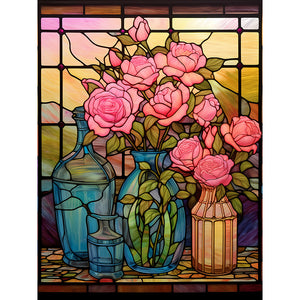 Stained Glass Rose-Full Round Diamond Painting-30x40cm