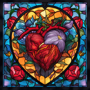 Stained Glass Heart-Full Round Diamond Painting-30x30cm