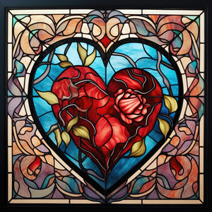 Stained Glass Heart-Full Round Diamond Painting-30x30cm