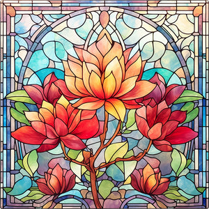 Stained Glass Flower-Full Round Diamond Painting-30x30cm