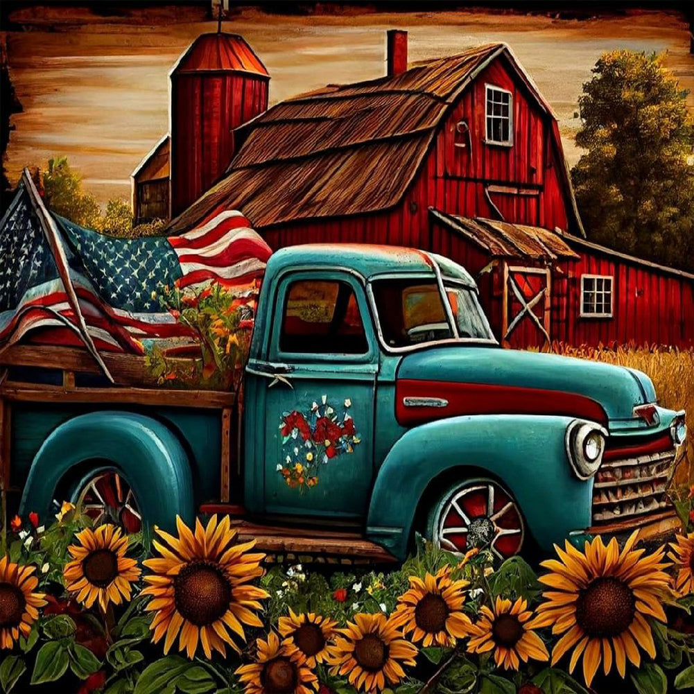 Flower Truck-Full Round Diamond Painting-30x30cm