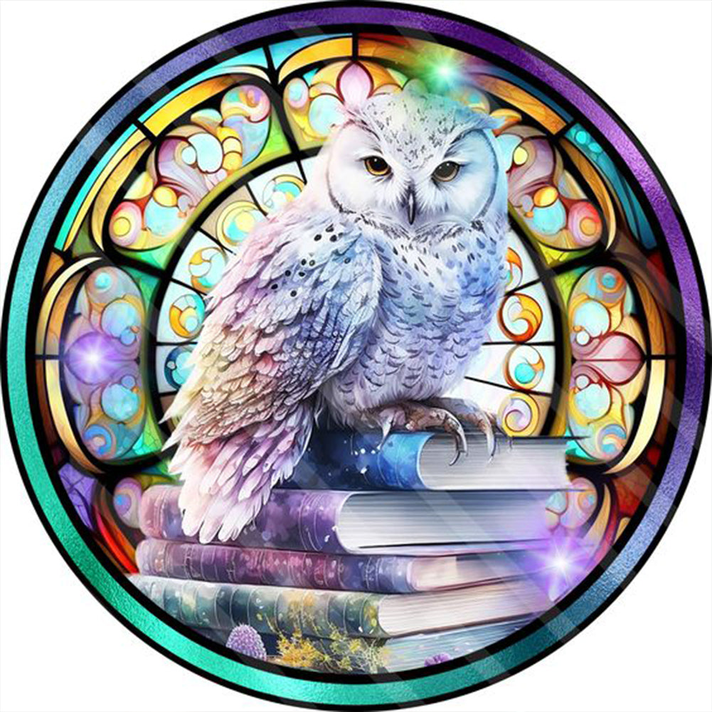 Stained Glass Owl-Full Round Diamond Painting-30x30cm