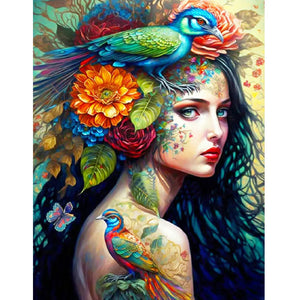 Personality Flower Girl Bird Back-Full Drill Diamond Painting