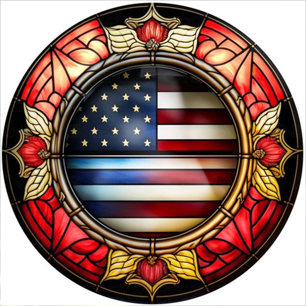 American Flag-Full Round Diamond Painting-30x30cm