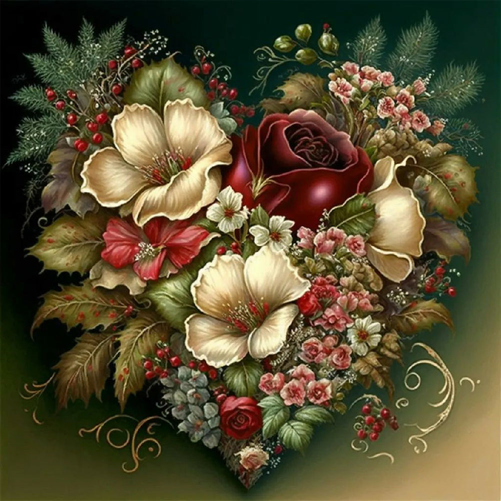 Love Flower Frame-Full Round Diamond Painting-30x30cm
