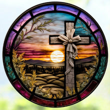 Load image into Gallery viewer, Stained Glass Cross-Full Round Diamond Painting-30x30cm
