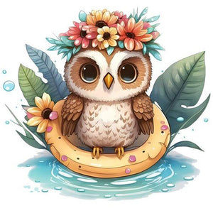 Summer Swimming Owl-Full Round Diamond Painting-30x30cm