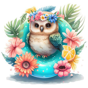 Summer Swimming Owl-Full Round Diamond Painting-30x30cm
