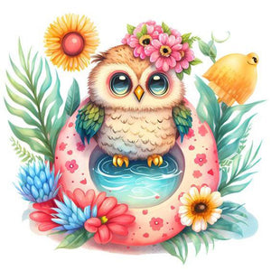 Summer Swimming Owl-Full Round Diamond Painting-30x30cm