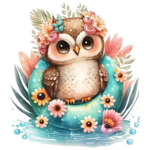 Summer Swimming Owl-Full Round Diamond Painting-30x30cm
