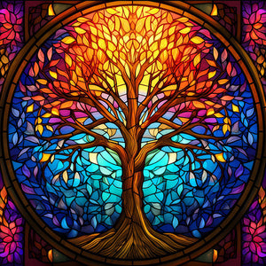Stained Glass Tree-Full Round Diamond Painting-30x30cm