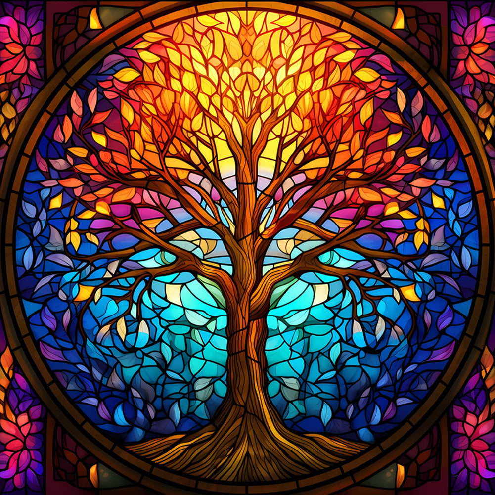 Stained Glass Tree-Full Round Diamond Painting-30x30cm