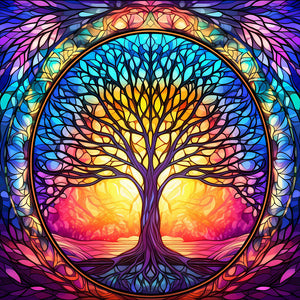 Stained Glass Tree-Full Round Diamond Painting-30x30cm