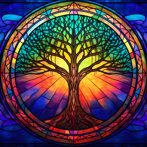 Stained Glass Tree-Full Round Diamond Painting-30x30cm