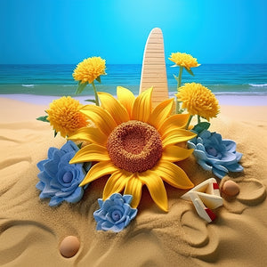 Sunflower Beach-Full Round Diamond Painting-30x30cm