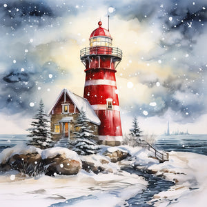 Christmas Lighthouse-Full Round Diamond Painting-30x30cm