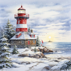 Christmas Lighthouse-Full Round Diamond Painting-30x30cm