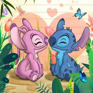 Stitch And Girlfriend-Full Round Diamond Painting-30x30cm