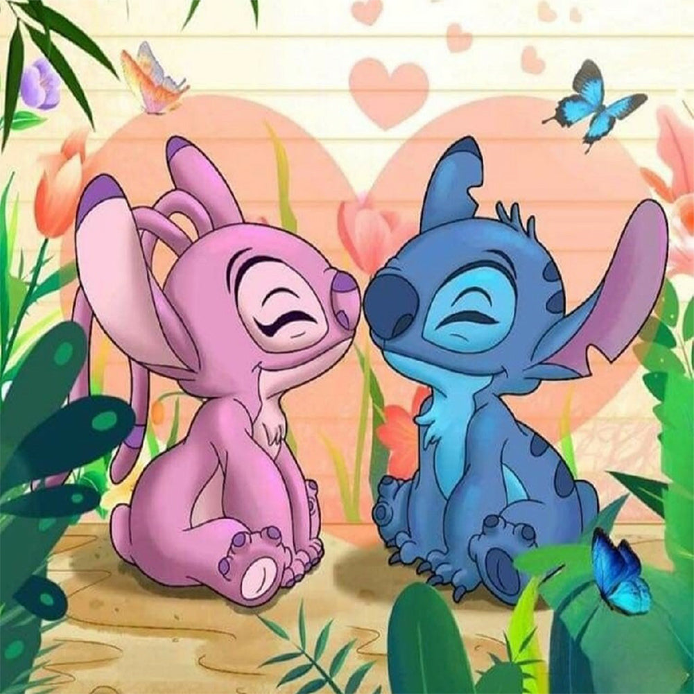 Stitch And Girlfriend-Full Round Diamond Painting-30x30cm