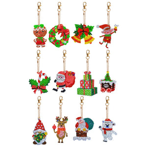 12Pcs/Set Christmas-Double Side Drill-Diamond Keychain