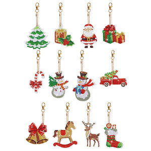 12Pcs/Set Christmas-Double Side Drill-Diamond Keychain