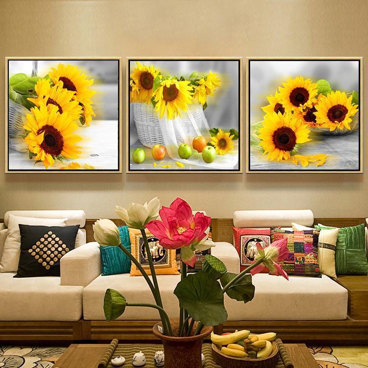 5-pictures Sunflower - Full Drill Diamond Painting - 105x35cm