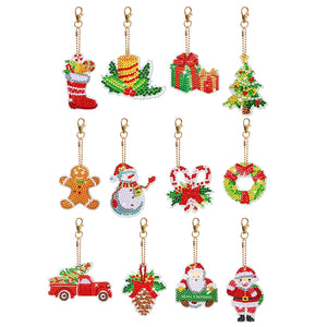 12Pcs/Set Christmas-Double Side Drill-Diamond Keychain